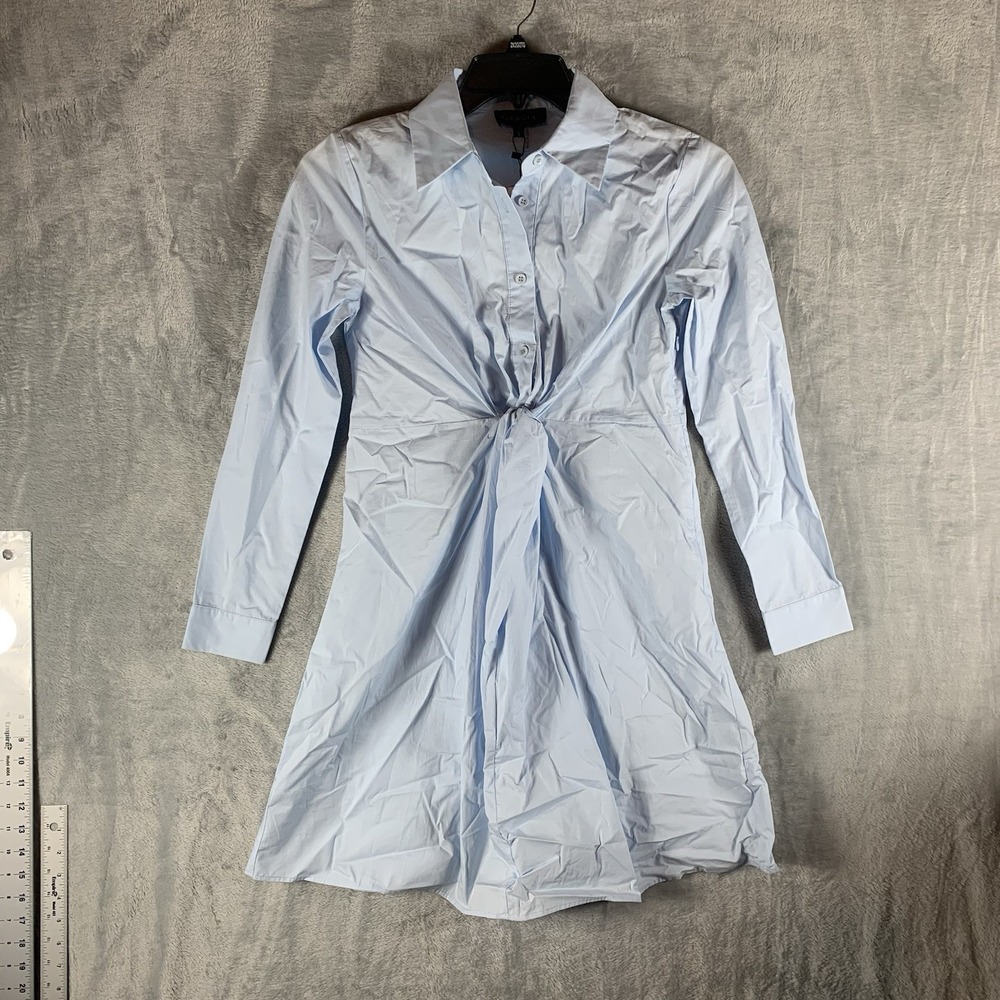 Gracia Womens Dress S Twist Knot Shirt Long Sleeve Blue Side Zip Preppy Academia